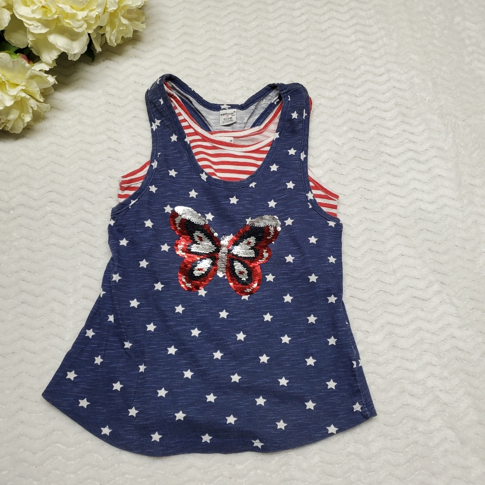 Wallflower Girl S Tank Top USA Flag Butterfly Sequins Red White And Blue 7/8